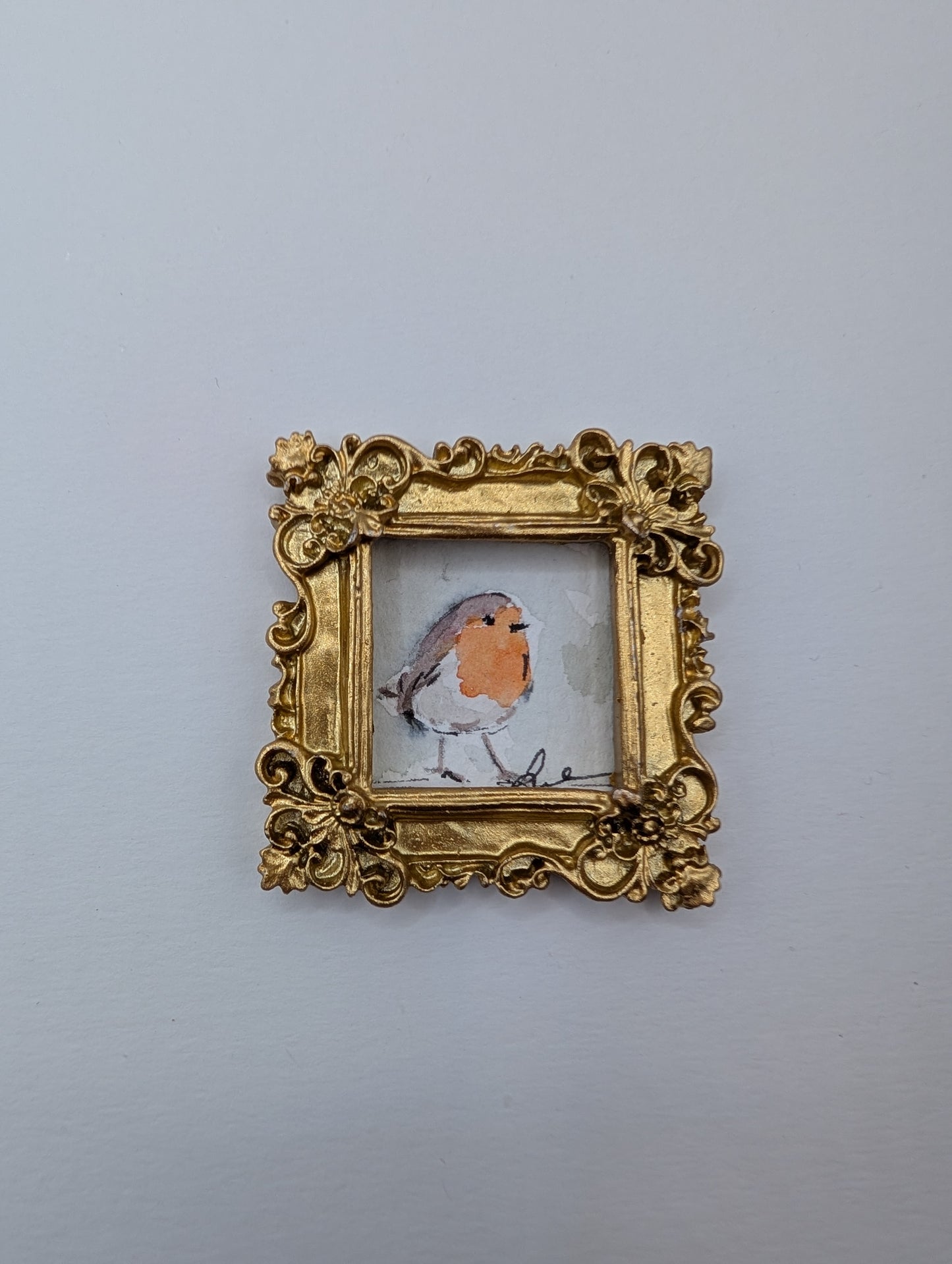 Mini Robin Bird Painting - Original Watercolor Art by Lora Cavallin