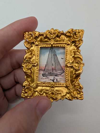 Mini Sailboat Painting - Original Watercolor Art by Lora Cavallin