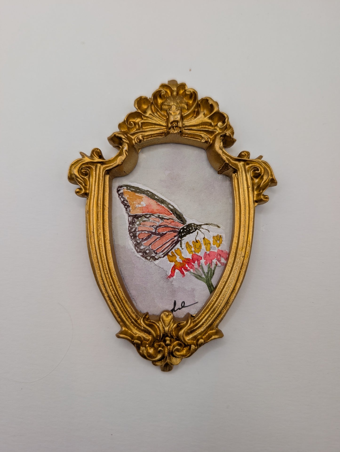Mini Butterfly on Flower Painting - Original Watercolor Art by Lora Cavallin