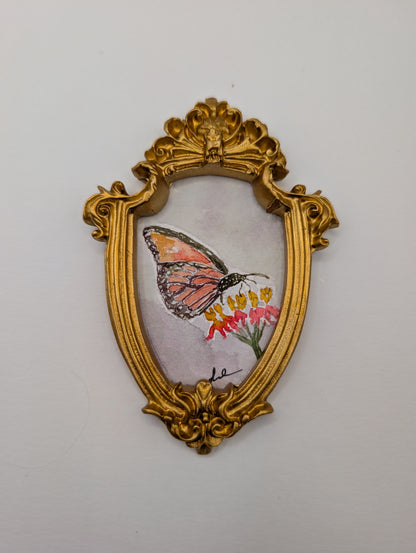 Mini Butterfly on Flower Painting - Original Watercolor Art by Lora Cavallin