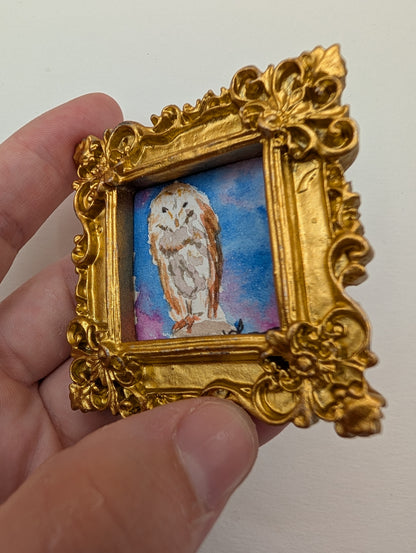Mini Owl Painting - Original Watercolor Art by Lora Cavallin