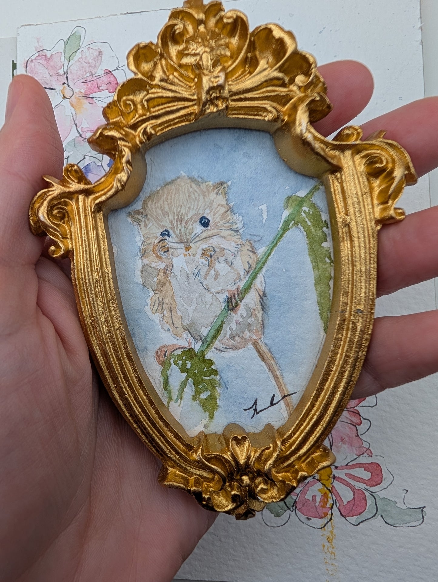 Mini Field Mouse Painting - Original Watercolor Art by Lora Cavallin