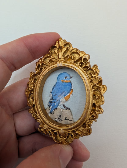Mini Bluebird Painting - Original Watercolor Art by Lora Cavallin