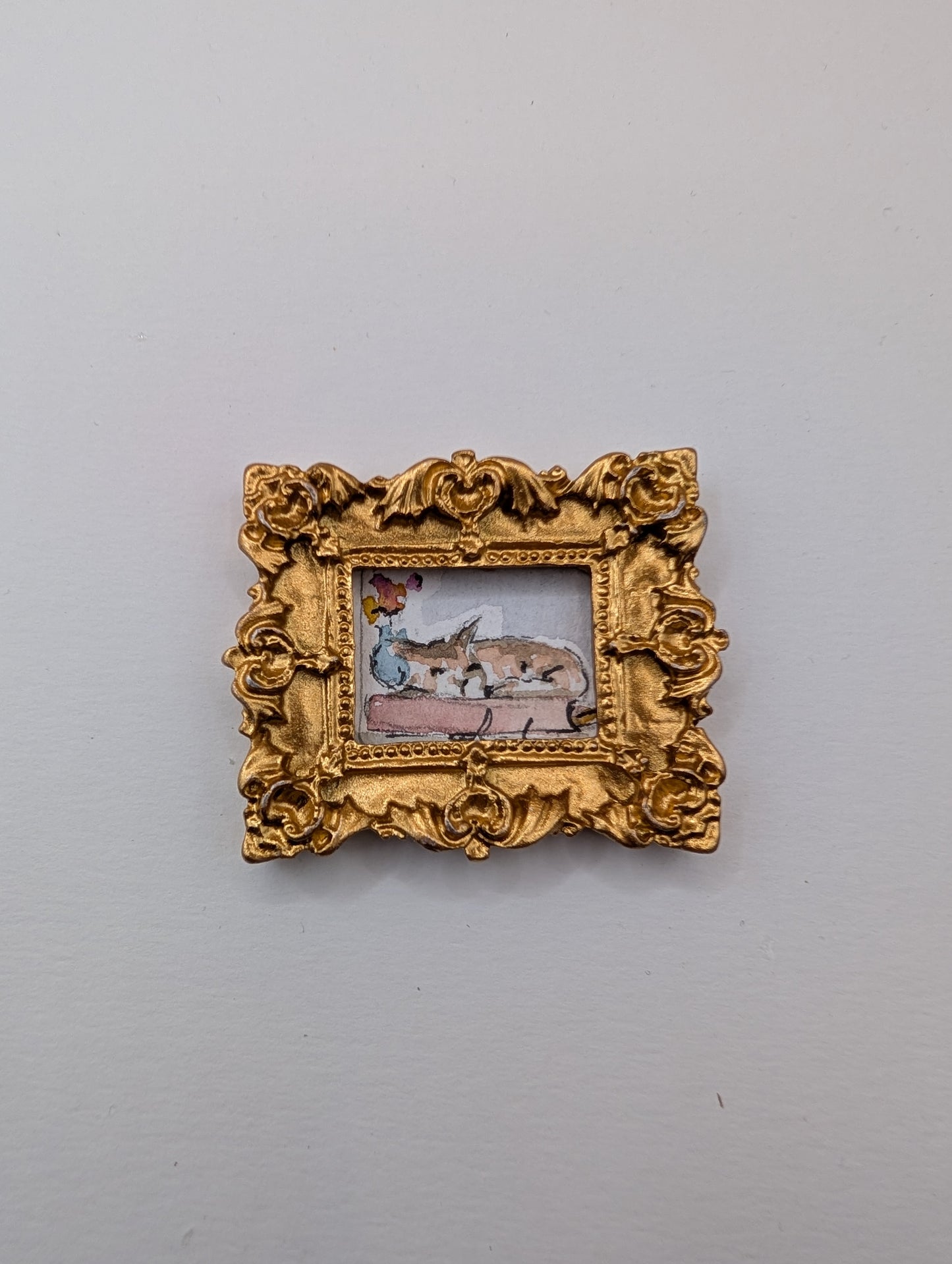 Mini Sleeping Cat Painting - Original Watercolor Art by Lora Cavallin