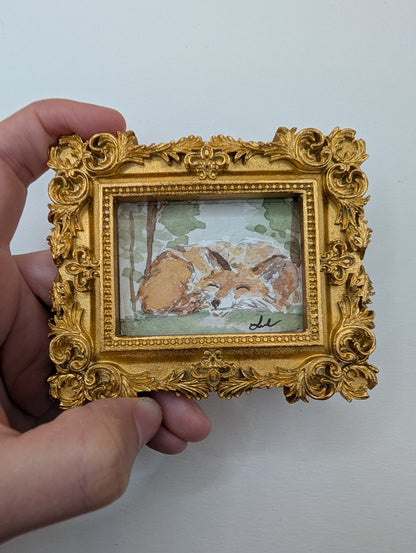 Mini Sleeping Fox Painting - Original Watercolor Art by Lora Cavallin