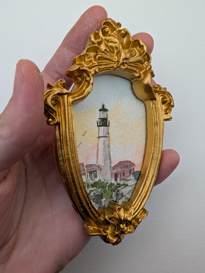 Mini Lighthouse Painting - Original Watercolor Art by Lora Cavallin