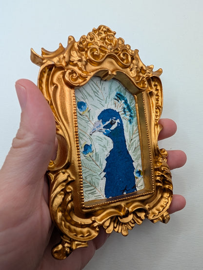 Mini Peacock Painting - Original Watercolor Art by Lora Cavallin