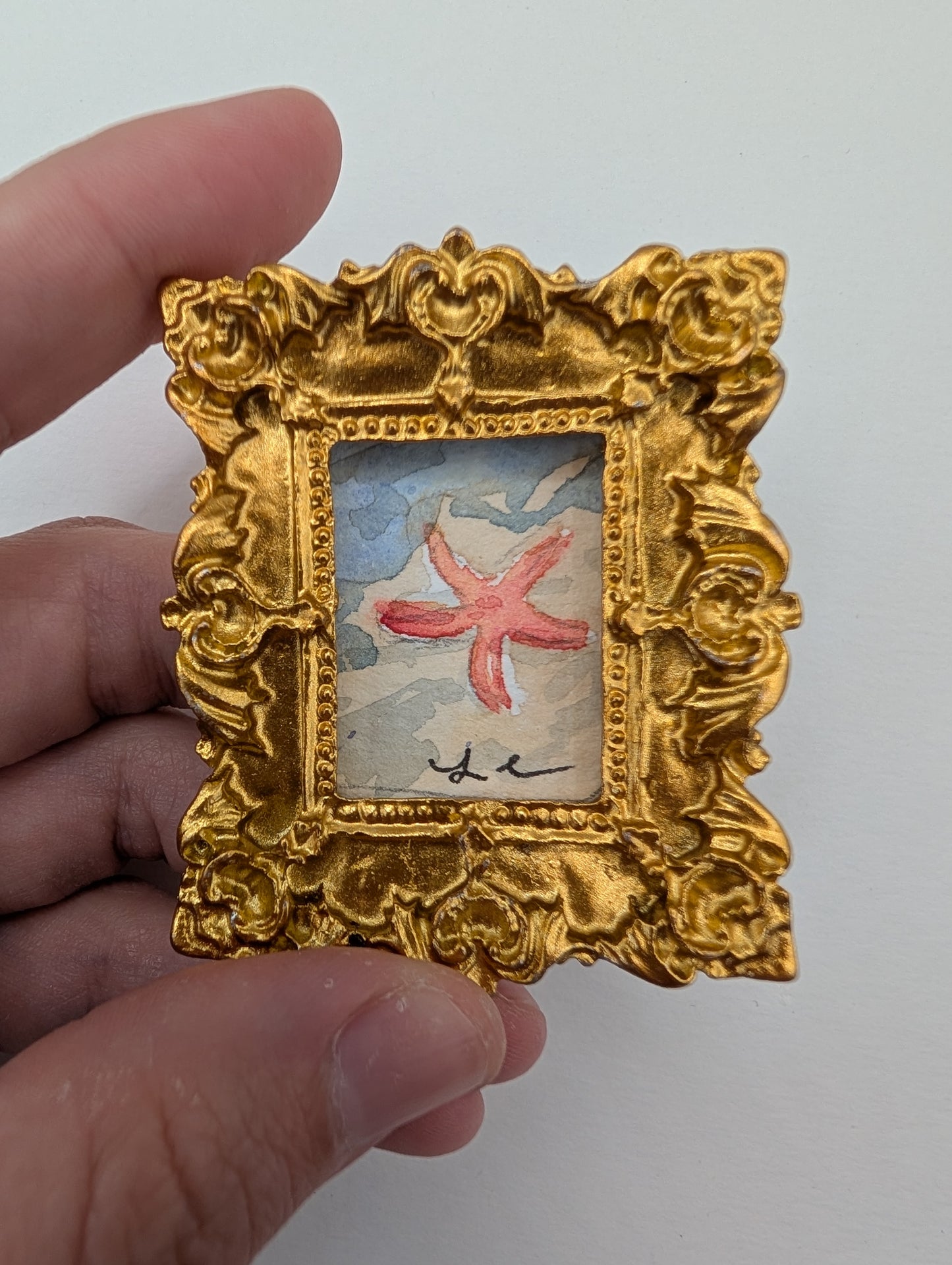 Mini Starfish Painting - Original Watercolor Art by Lora Cavallin