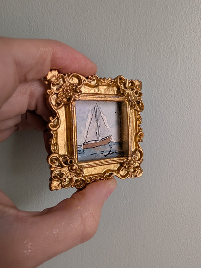 Mini Sailboat Painting - Original Watercolor Art by Lora Cavallin