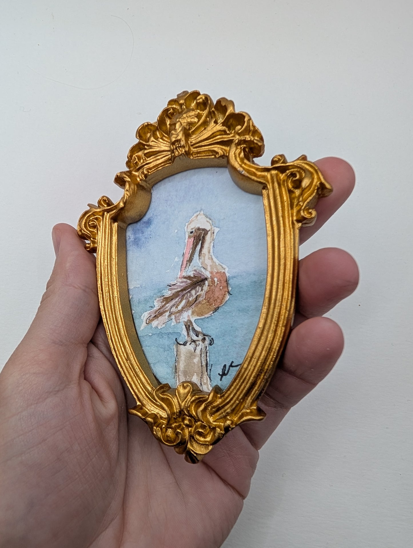 Mini Pelican Painting - Original Watercolor Art by Lora Cavallin