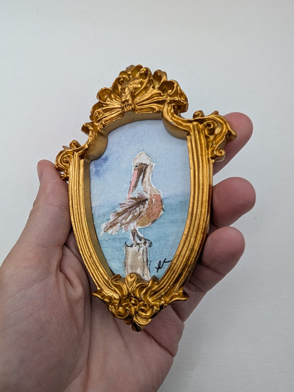 Mini Pelican Painting - Original Watercolor Art by Lora Cavallin