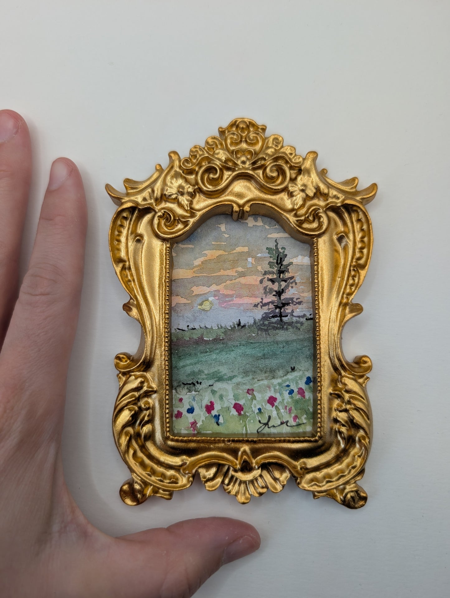 Mini Landscape Painting - Original Watercolor Art by Lora Cavallin
