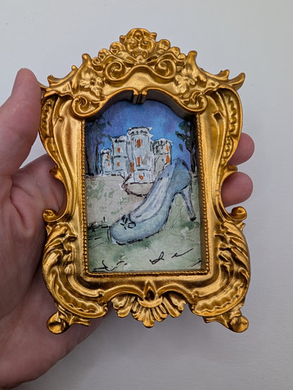 Mini Glass Slipper Painting - Original Watercolor Art by Lora Cavallin