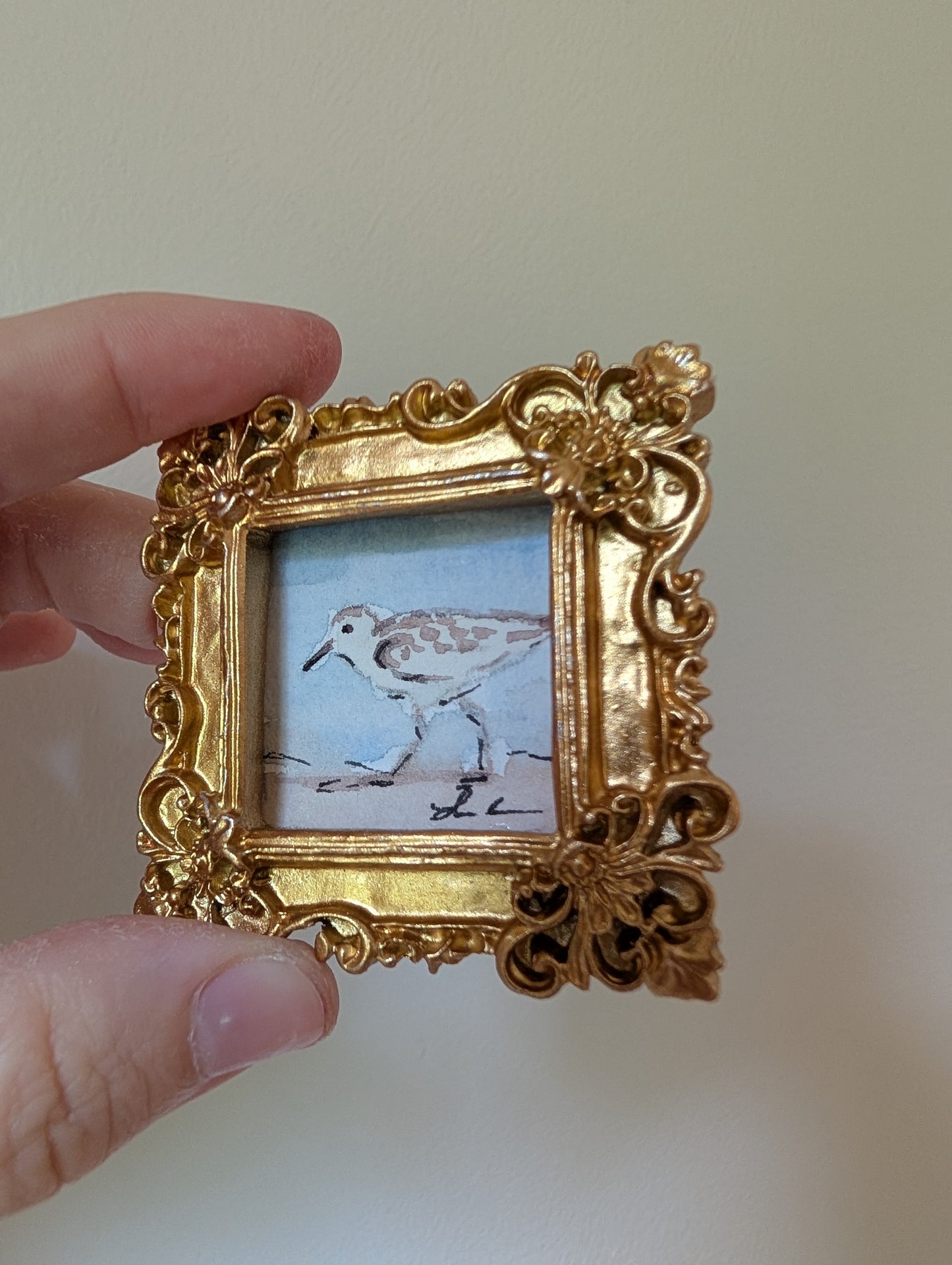 Mini Sandpiper Bird Painting - Original Watercolor Art by Lora Cavallin