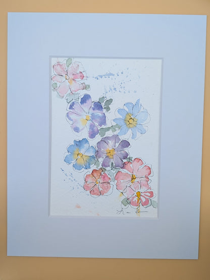 Loose Floral Watercolor Painting - 5 x 7, 8 x 10" Mat - No Frame - Original Art by Lora Cavallin
