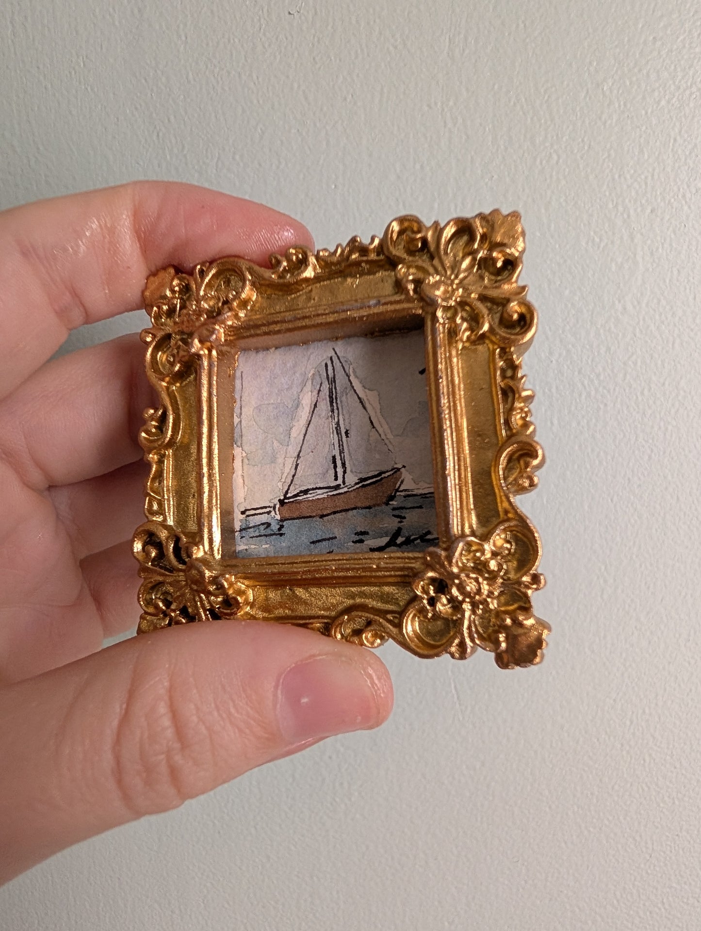 Mini Sailboat Painting - Original Watercolor Art by Lora Cavallin