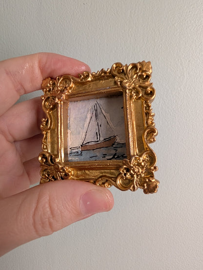 Mini Sailboat Painting - Original Watercolor Art by Lora Cavallin