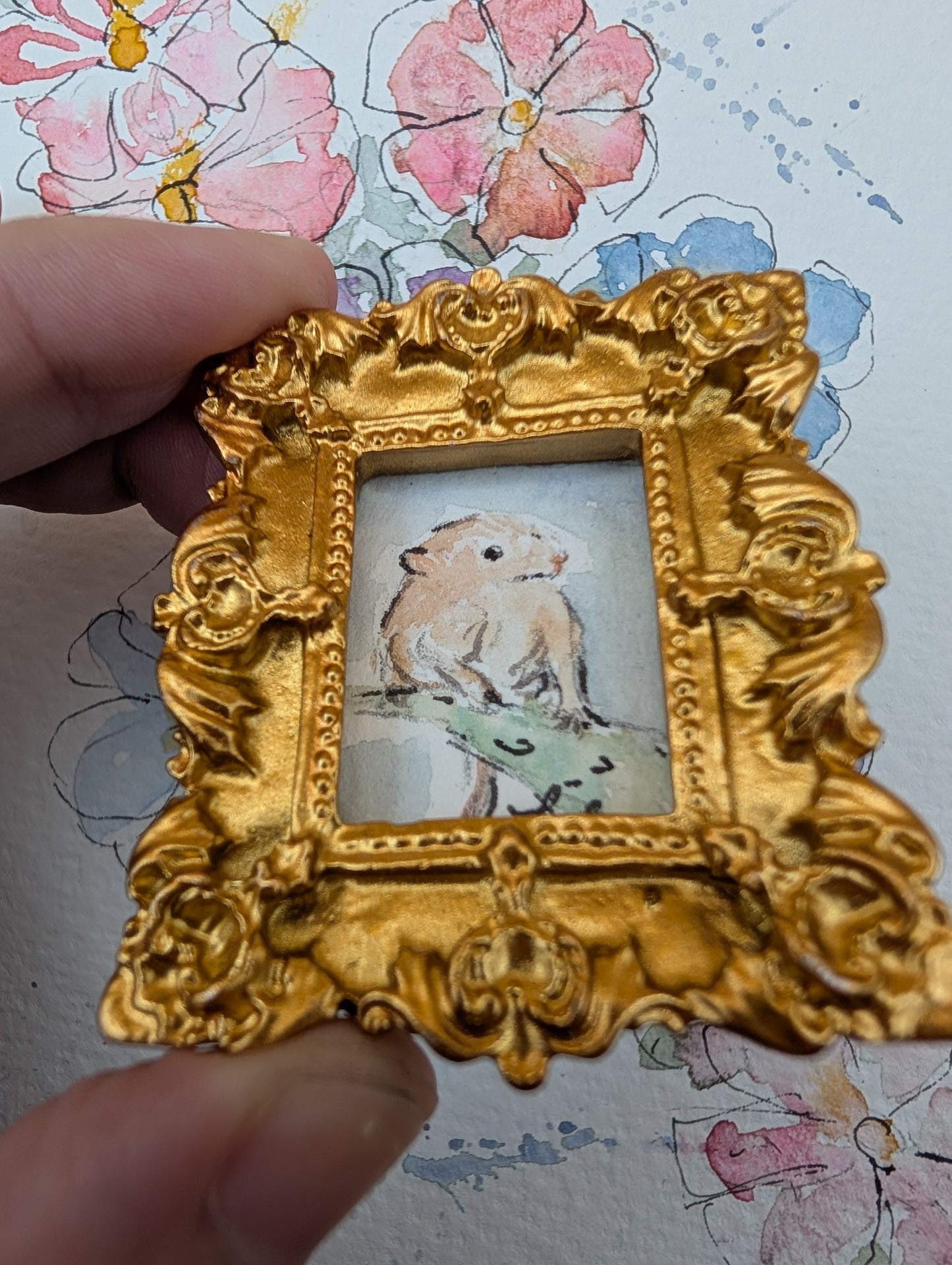 Mini Field Mouse Painting - Original Watercolor Art by Lora Cavallin