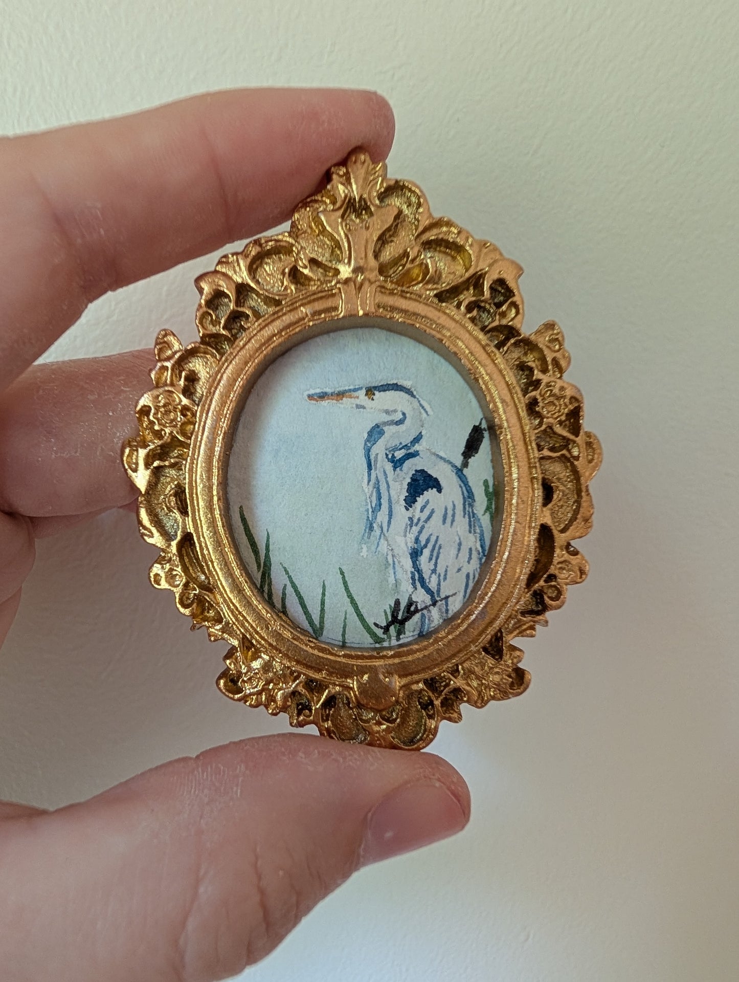Mini Blue Heron Painting - Original Watercolor Art by Lora Cavallin