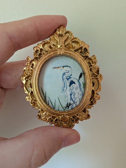 Mini Blue Heron Painting - Original Watercolor Art by Lora Cavallin