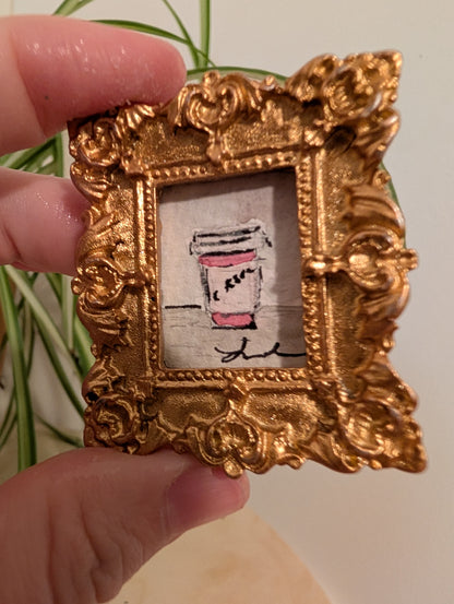 Mini Coffee Cup Painting - Original Watercolor Art by Lora Cavallin