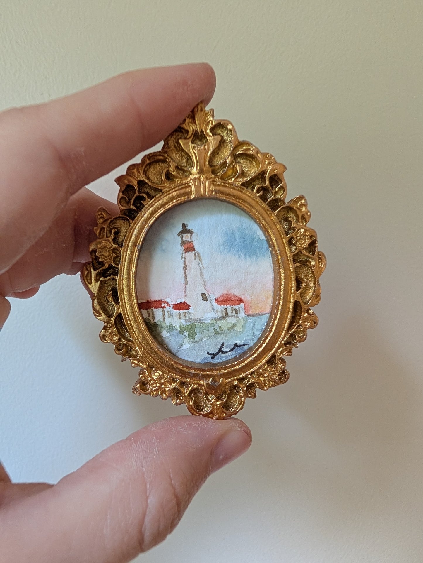 Mini Lighthouse Painting - Original Watercolor Art by Lora Cavallin