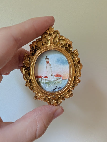 Mini Lighthouse Painting - Original Watercolor Art by Lora Cavallin