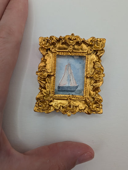 Mini Sailboat Painting - Original Watercolor Art by Lora Cavallin