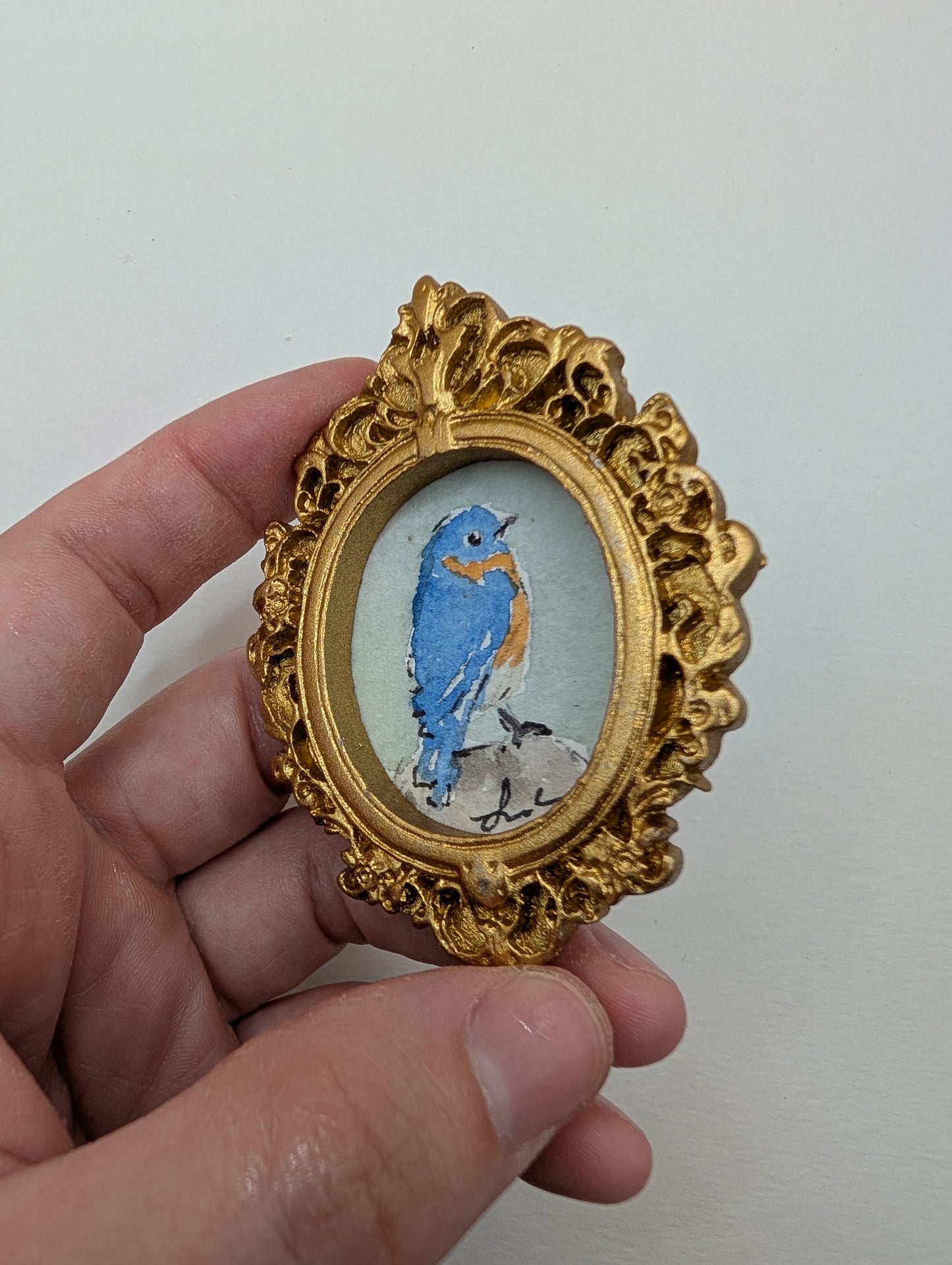 Mini Bluebird Painting - Original Watercolor Art by Lora Cavallin