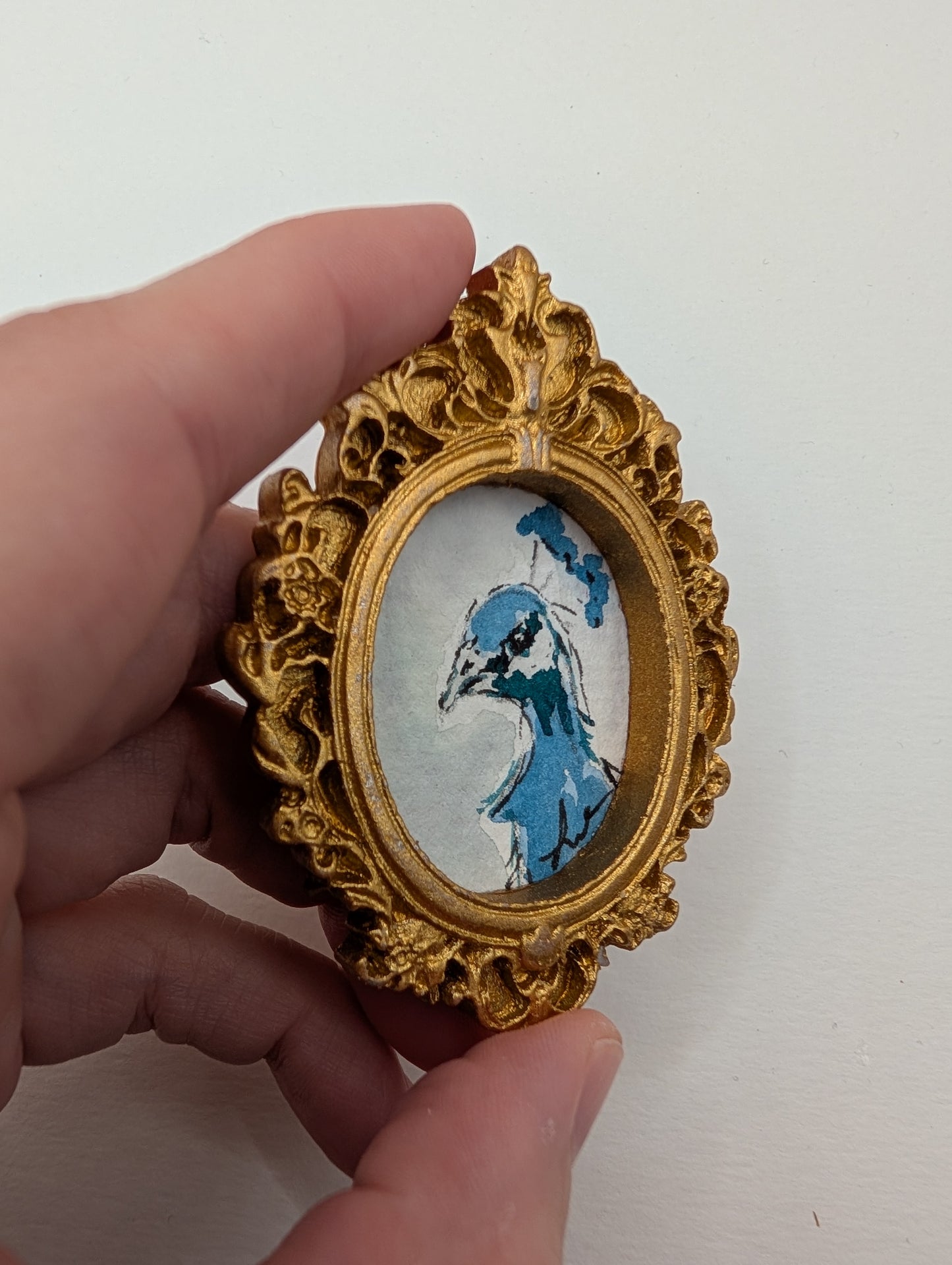 Mini Peacock Painting - Original Watercolor Art by Lora Cavallin