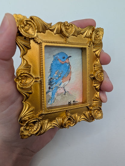 Mini Bluebird Painting - Original Watercolor Art by Lora Cavallin