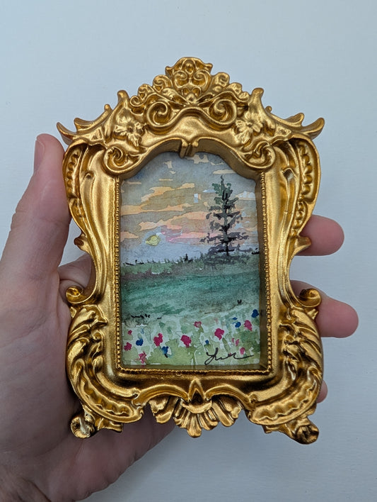 Mini Landscape Painting - Original Watercolor Art by Lora Cavallin