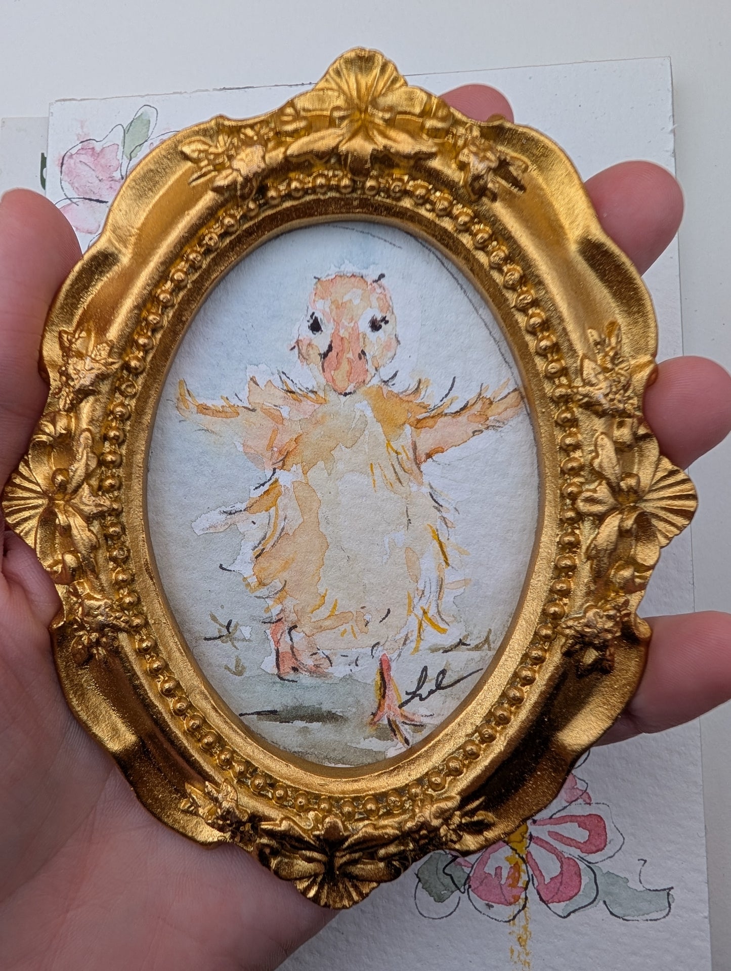 Mini Duck Painting - Original Watercolor Art by Lora Cavallin