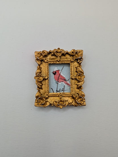 Mini Cardinal Bird Painting - Original Watercolor Art by Lora Cavallin