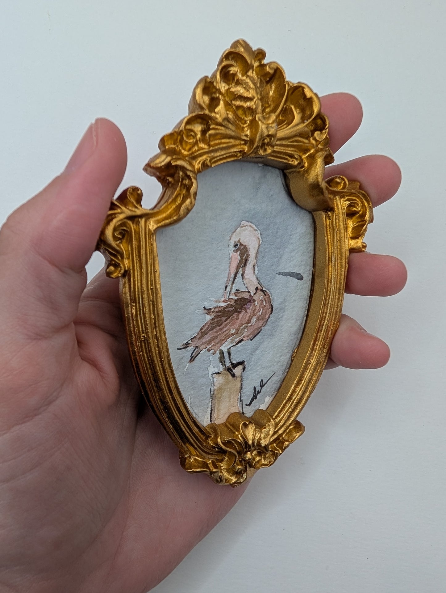 Mini Pelican Painting - Original Watercolor Art by Lora Cavallin
