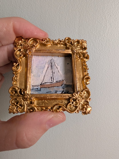 Mini Sailboat Painting - Original Watercolor Art by Lora Cavallin