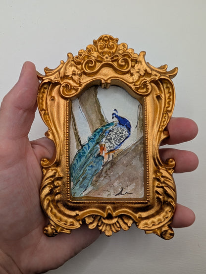 Mini Peacock Painting - Original Watercolor Art by Lora Cavallin