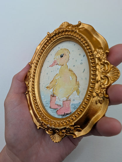 Mini Baby Duck with Boots Painting - Original Watercolor Art by Lora Cavallin