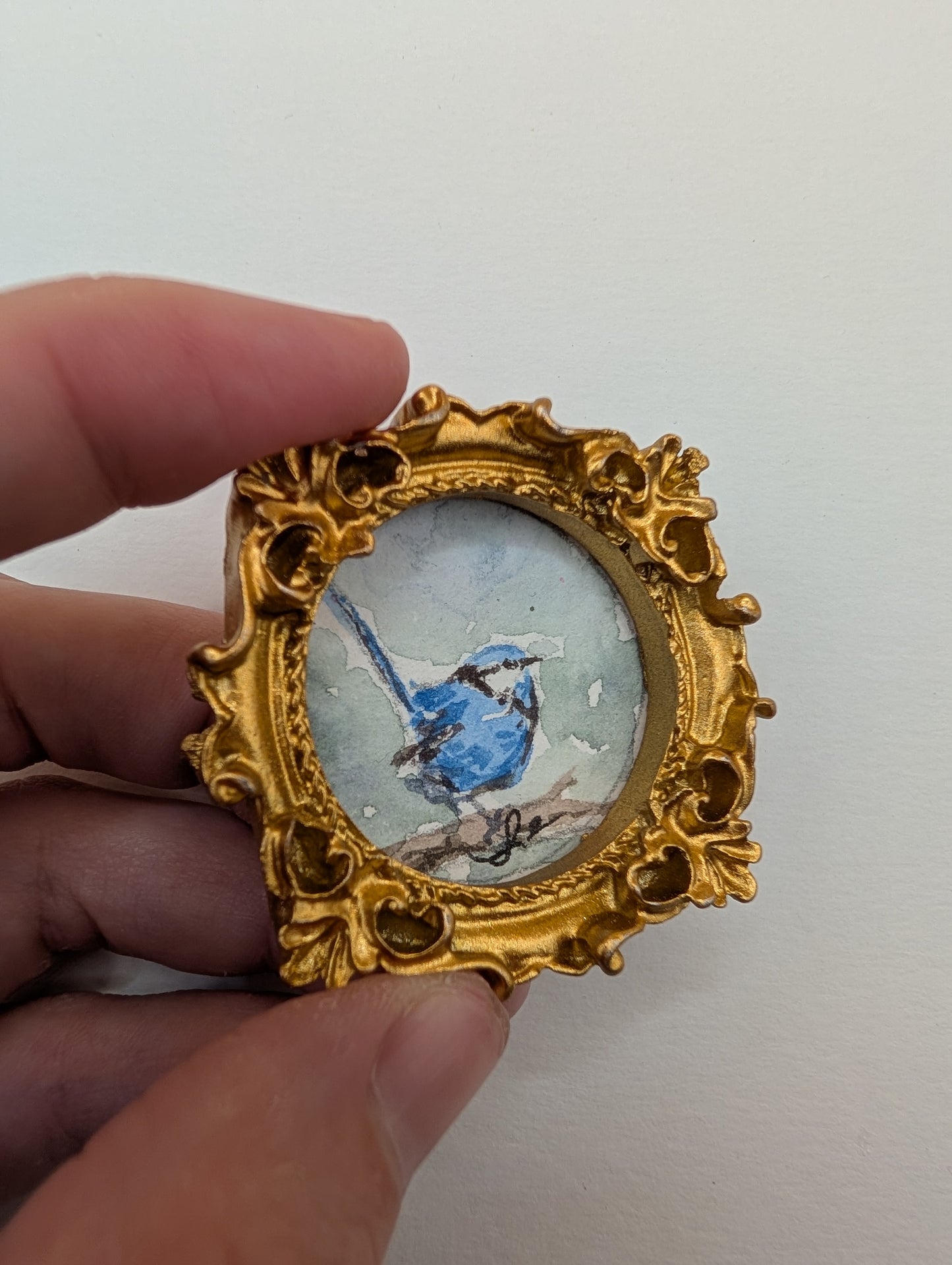 Mini Blue Fairy Wren Painting - Original Watercolor Art by Lora Cavallin