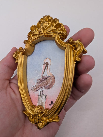 Mini Pelican Painting - Original Watercolor Art by Lora Cavallin