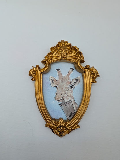 Mini Giraffe with Drink Painting - Original Watercolor Art by Lora Cavallin