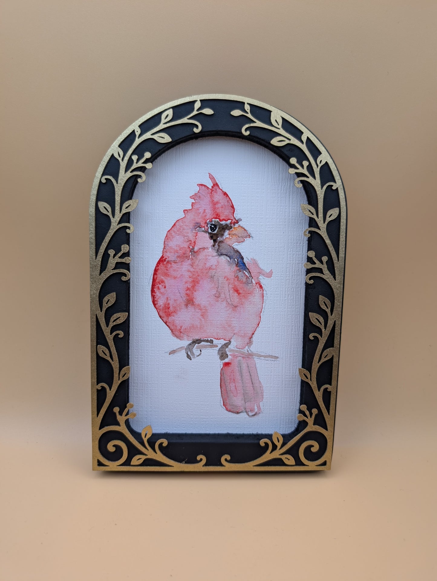 Loose Watercolor Cardinal Print - Arched Framed Print