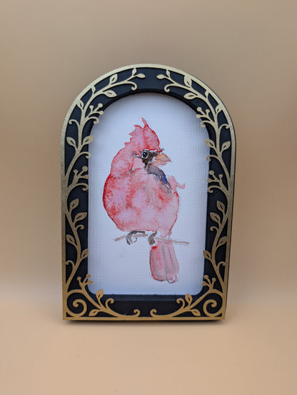 Loose Watercolor Cardinal Print - Arched Framed Print