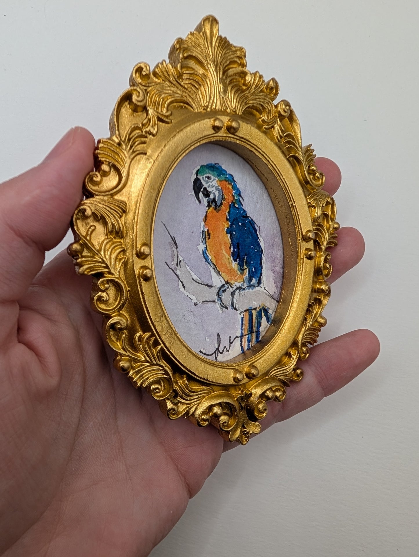 Mini Parrot Painting - Original Watercolor Art by Lora Cavallin