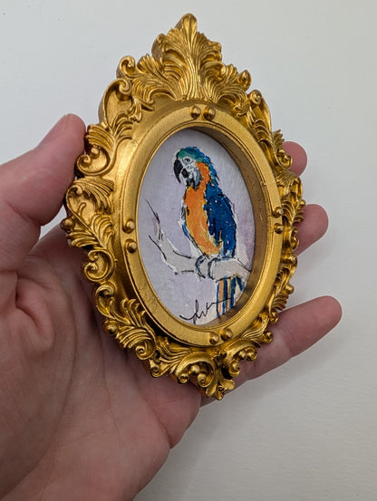 Mini Parrot Painting - Original Watercolor Art by Lora Cavallin