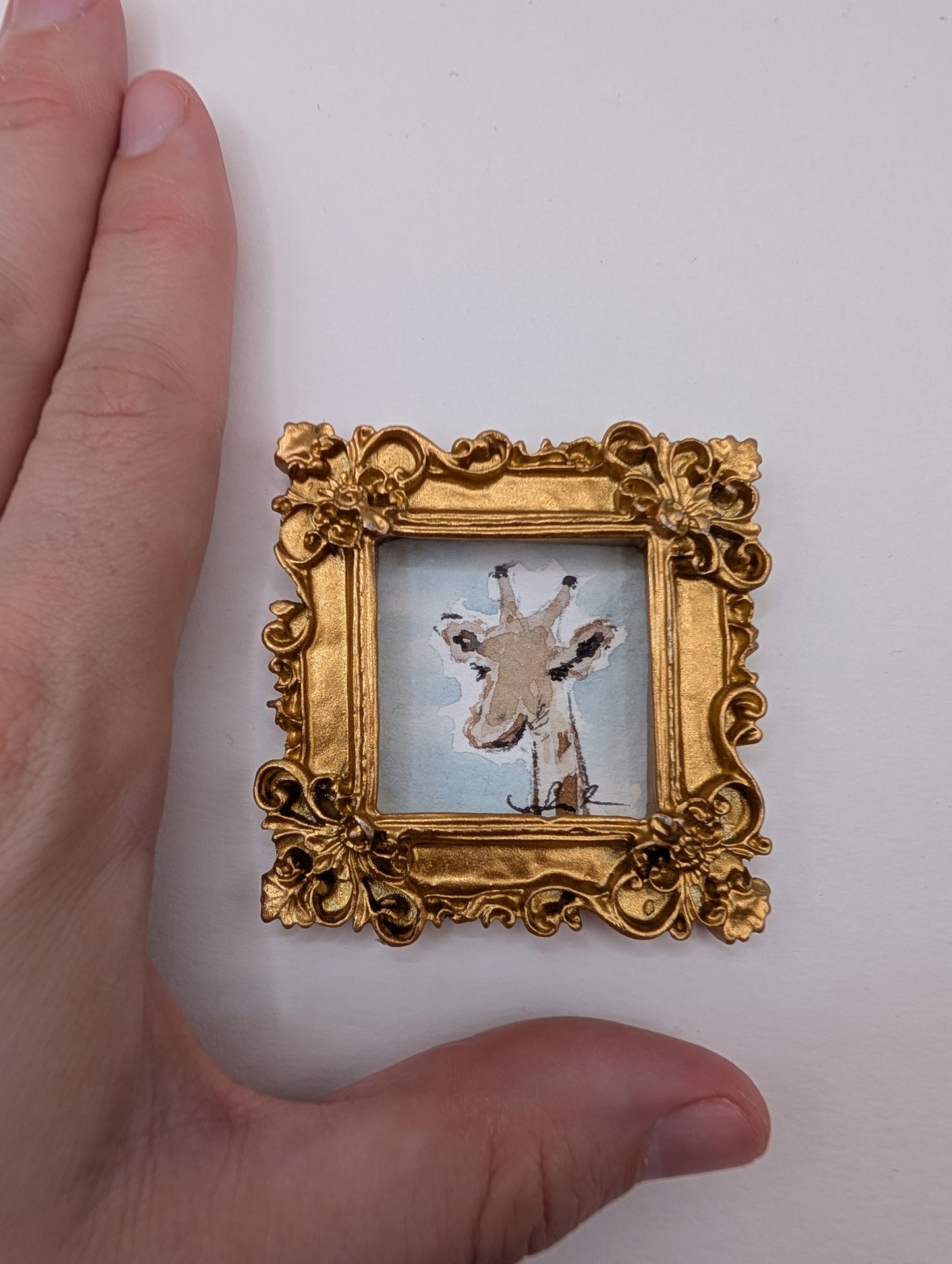 Mini Giraffe Painting - Original Watercolor Art by Lora Cavallin