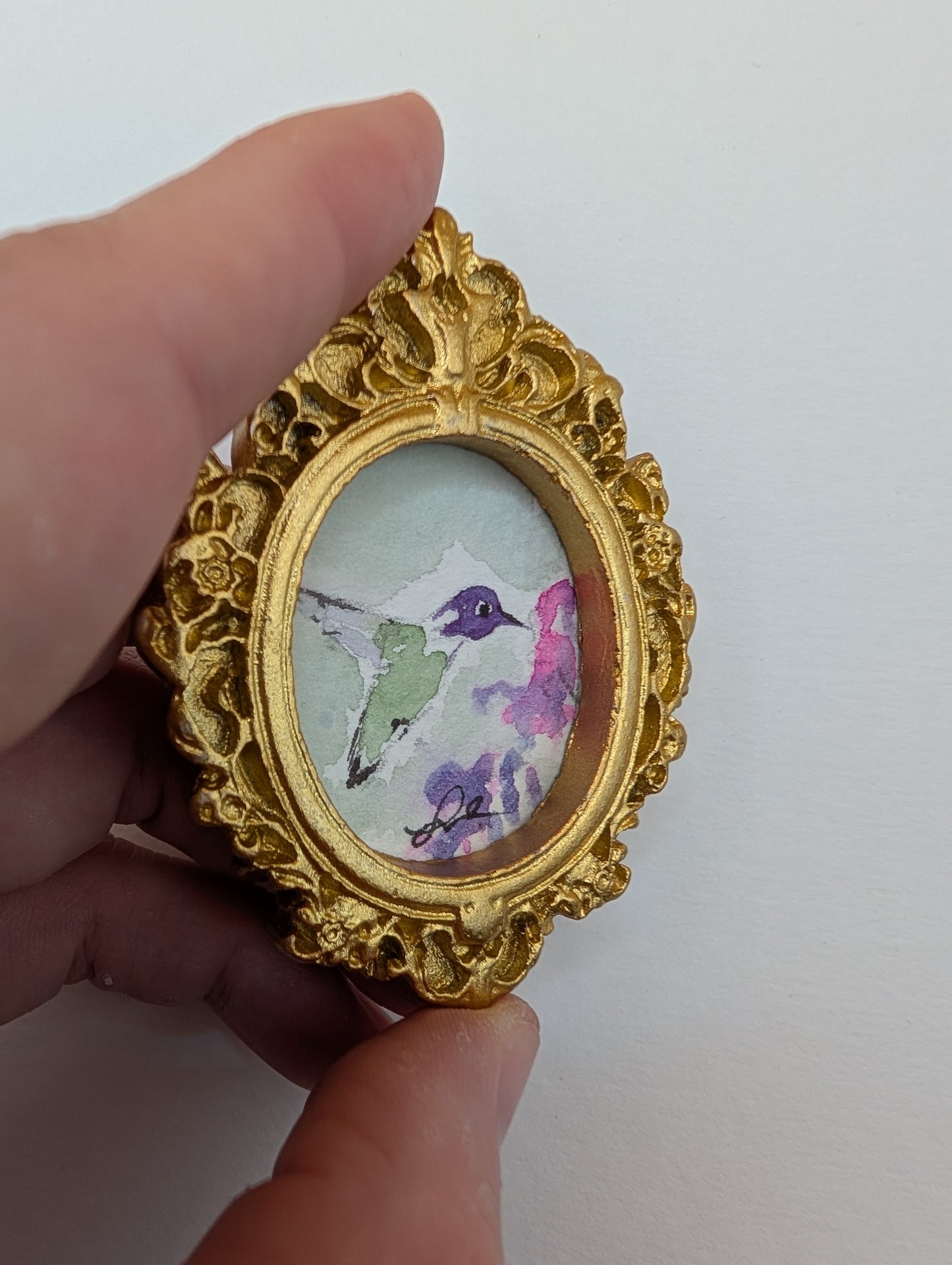 Mini Hummingbird Painting - Original Watercolor Art by Lora Cavallin