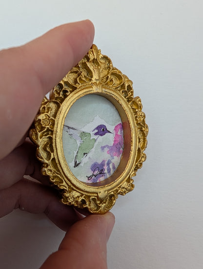 Mini Hummingbird Painting - Original Watercolor Art by Lora Cavallin