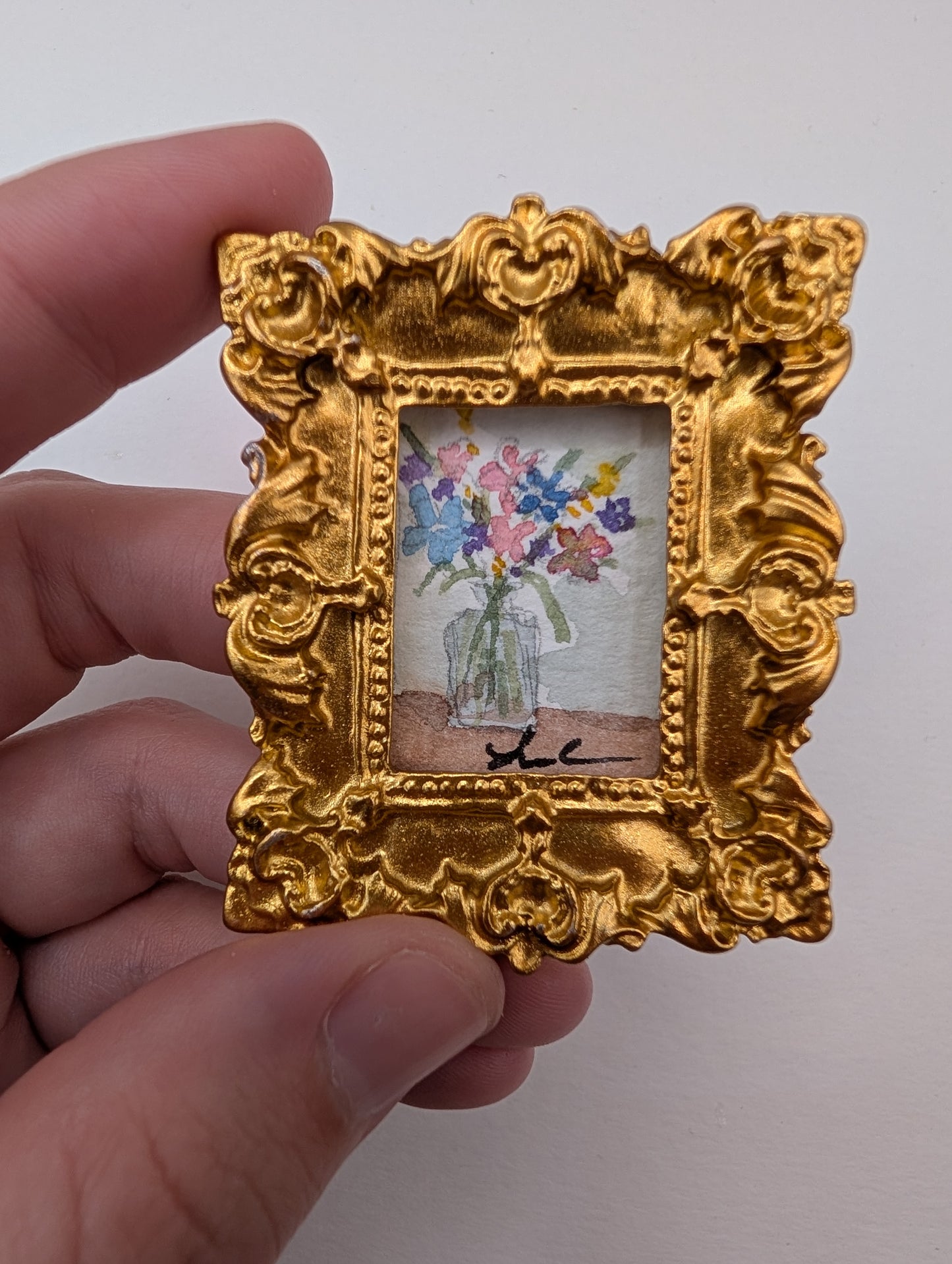 Mini Vase of Flowers Painting - Original Watercolor Art by Lora Cavallin
