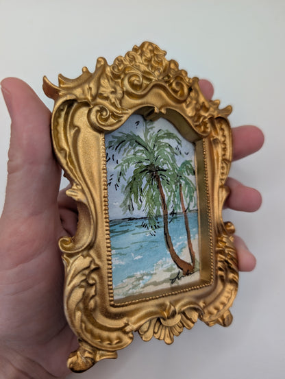 Mini Palm Tree Beach Painting - Original Watercolor Art by Lora Cavallin